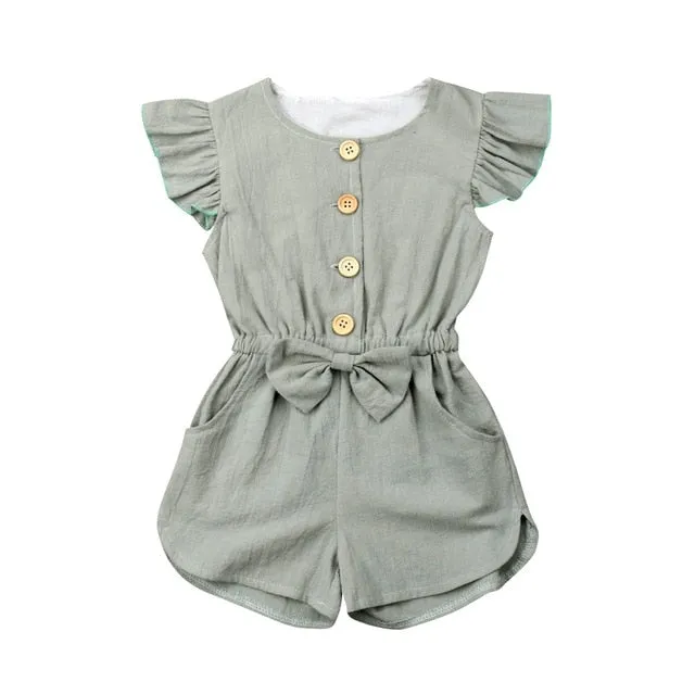 1-6Years Toddler Kids Baby Girl Button Sleeveless Ruffle Playsuit Jumpsuit Outfits Clothes