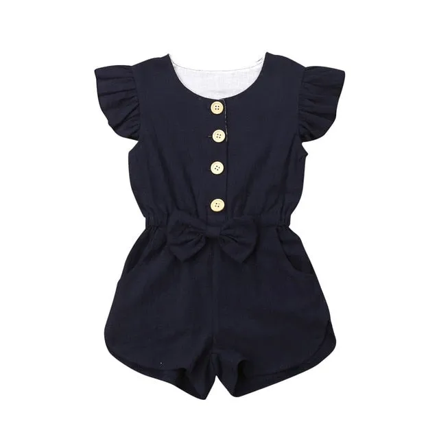1-6Years Toddler Kids Baby Girl Button Sleeveless Ruffle Playsuit Jumpsuit Outfits Clothes