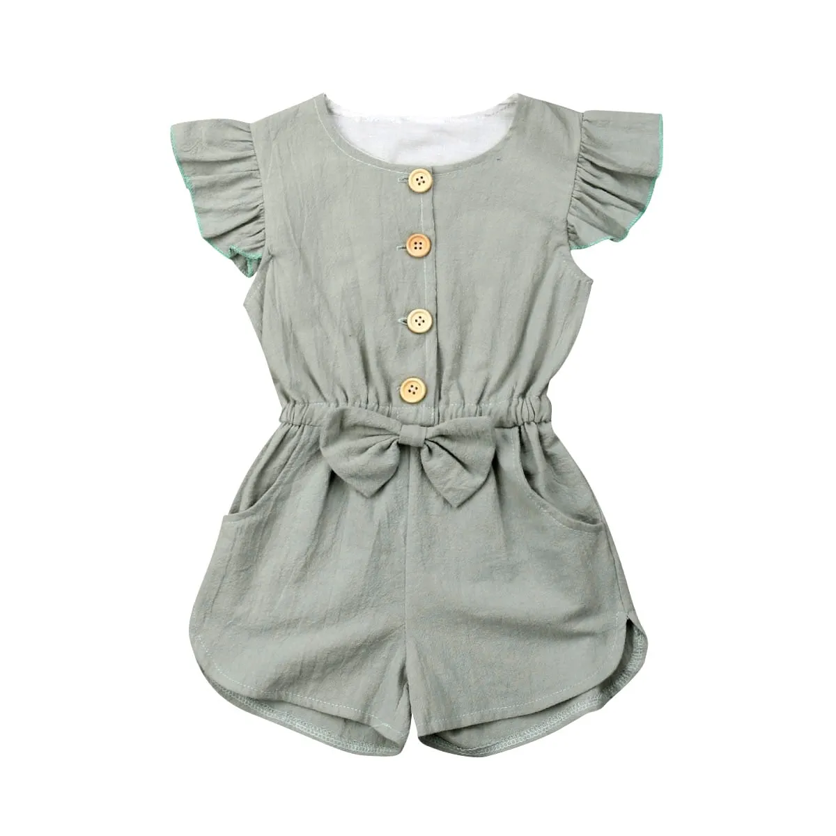 1-6Years Toddler Kids Baby Girl Button Sleeveless Ruffle Playsuit Jumpsuit Outfits Clothes