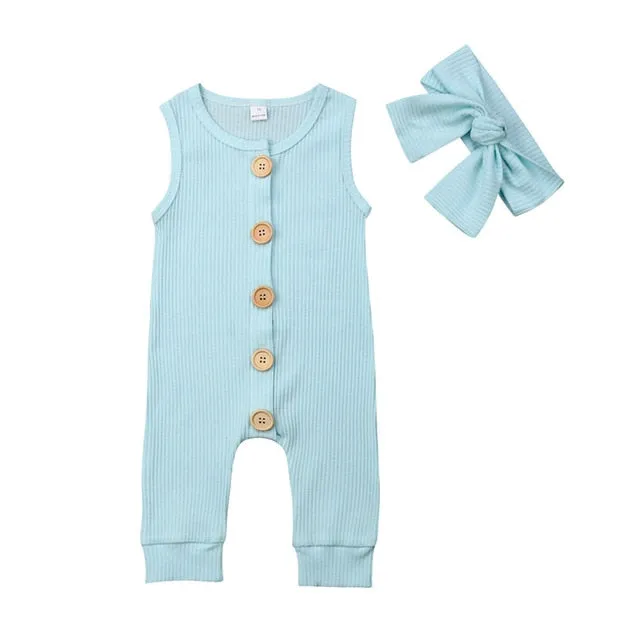 2019 Summer Solid Rompers Newborn Infant Baby Girl Boy Outfit Cotton Romper Jumpsuit Bebe Kids Ropa Sleevless Casual Clothes Set
