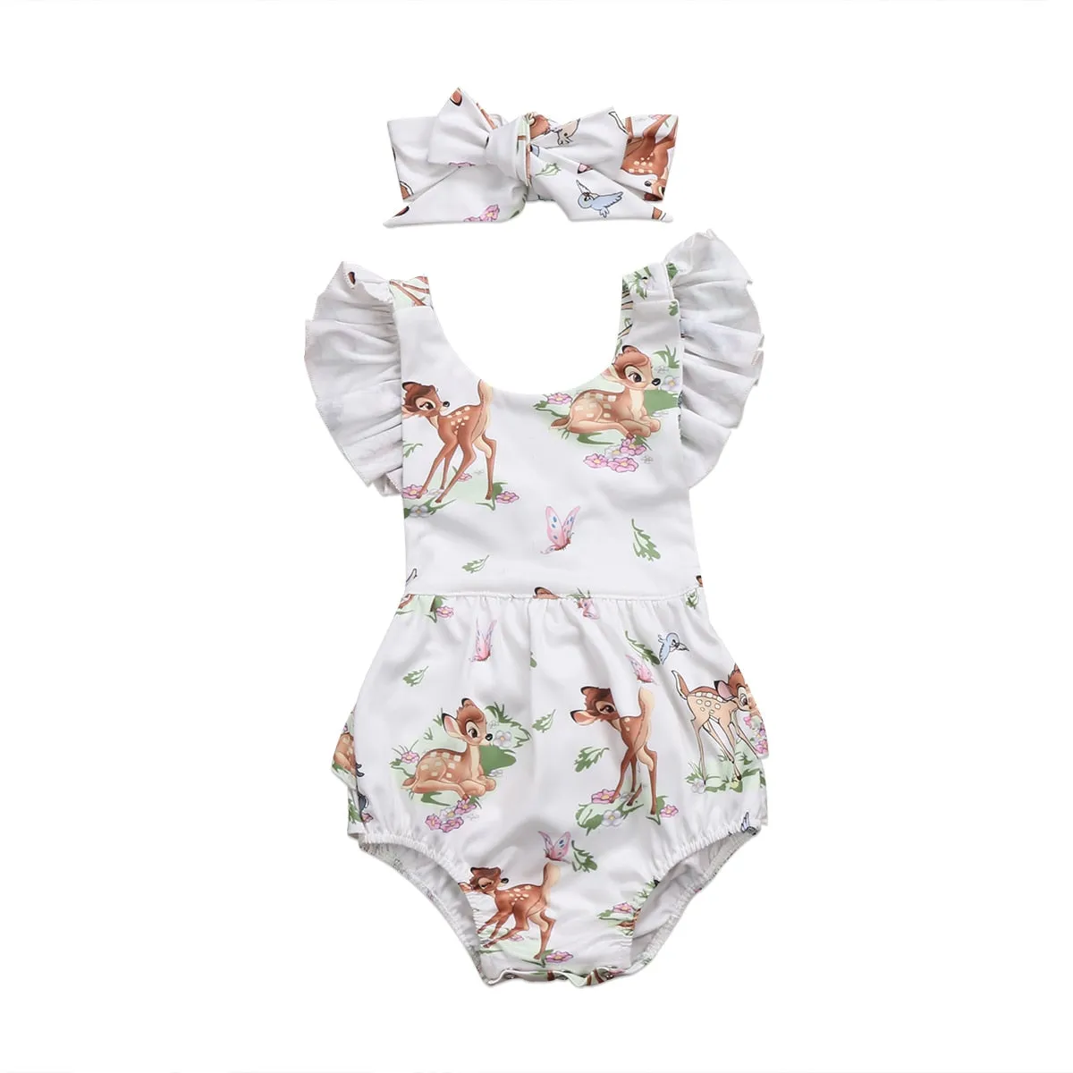 Baby Clothing Newborn Toddler Infant Baby Girls Ruffles  Deer Romper Back Cross Jumpsuit Clothes Sunsuit Outfits