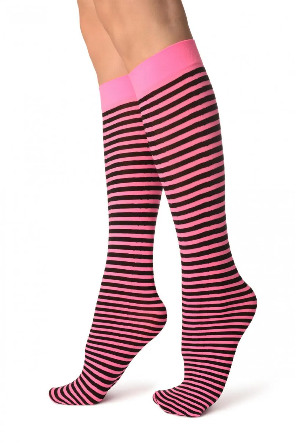 Black & Lavender Pink Thin Stripes Socks Knee High