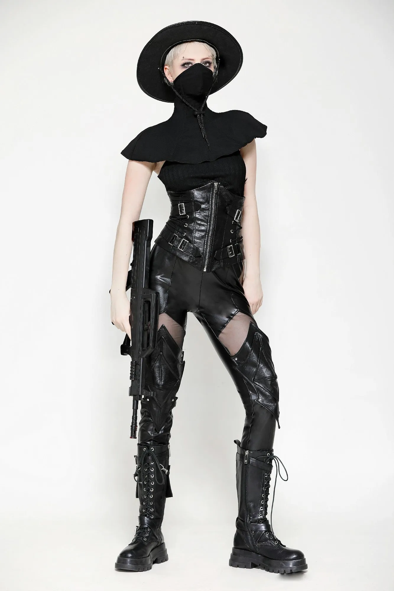 Black PU leather armor knight leggings pants PW134