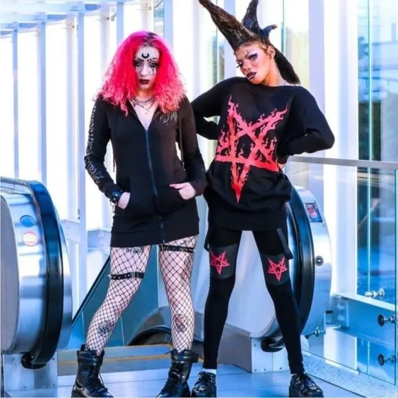 Bloodpact Leggings | Black Suspenders Red Pentagram Soft Cotton