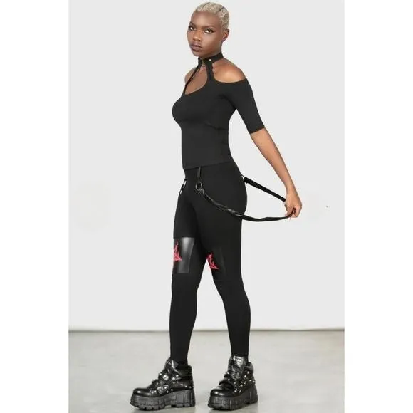 Bloodpact Leggings | Black Suspenders Red Pentagram Soft Cotton