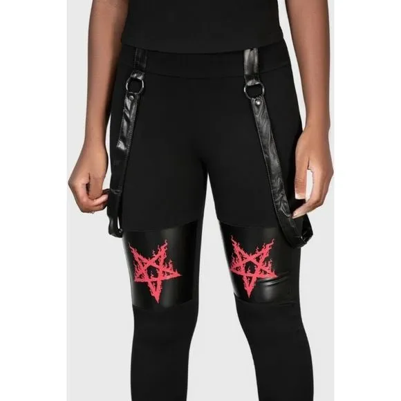 Bloodpact Leggings | Black Suspenders Red Pentagram Soft Cotton