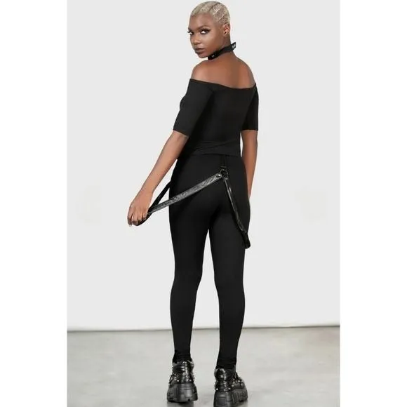 Bloodpact Leggings | Black Suspenders Red Pentagram Soft Cotton