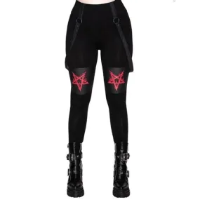 Bloodpact Leggings | Black Suspenders Red Pentagram Soft Cotton
