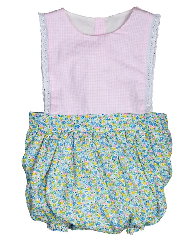 Blue Floral and Pink Gingham Olivia Bubble