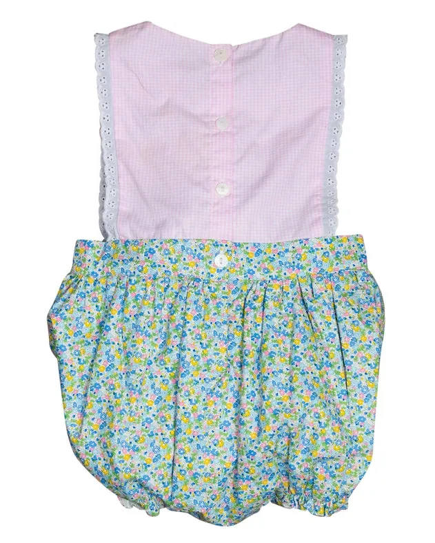 Blue Floral and Pink Gingham Olivia Bubble