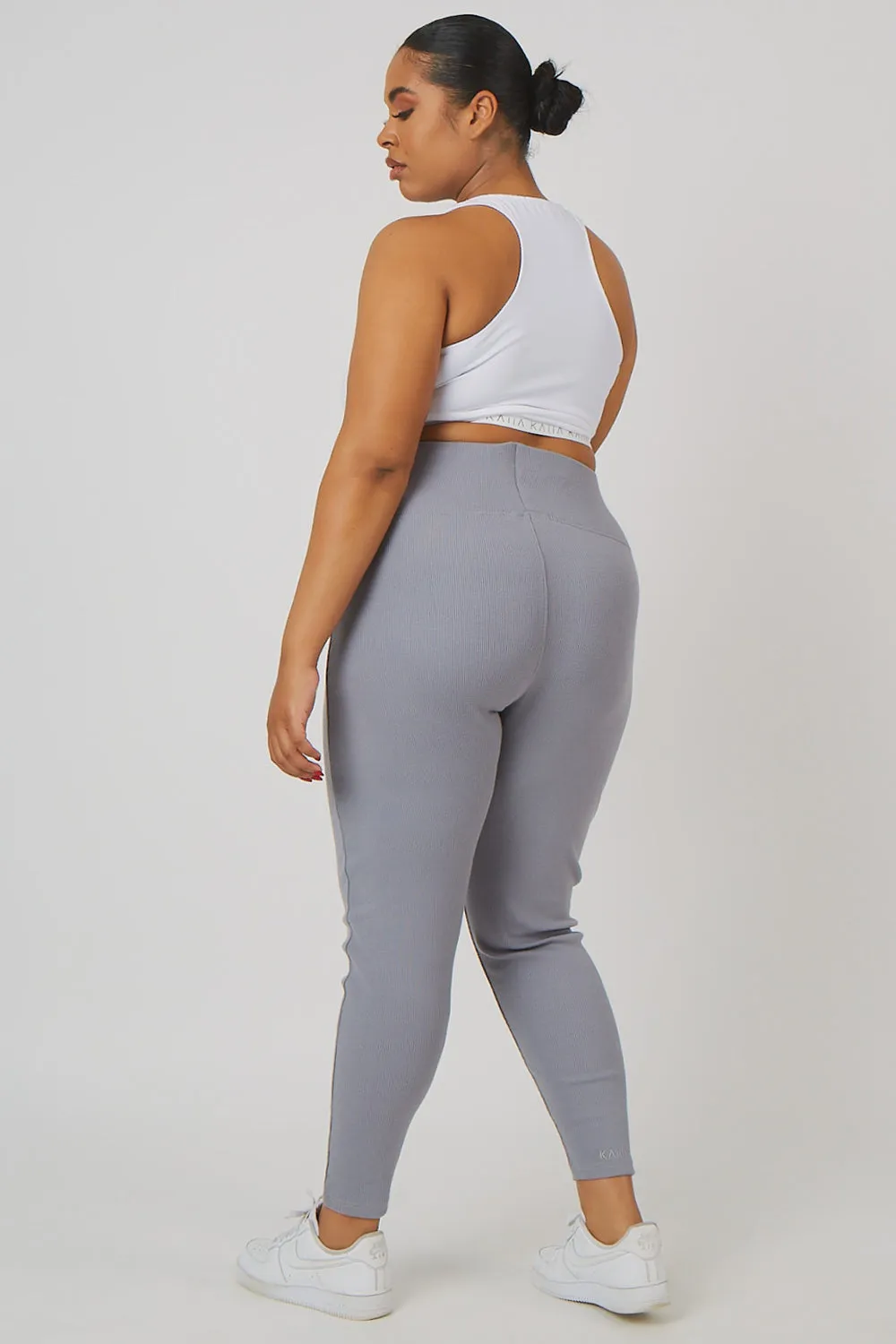 Curve Thick Waistband Ribbed Leggings Grey