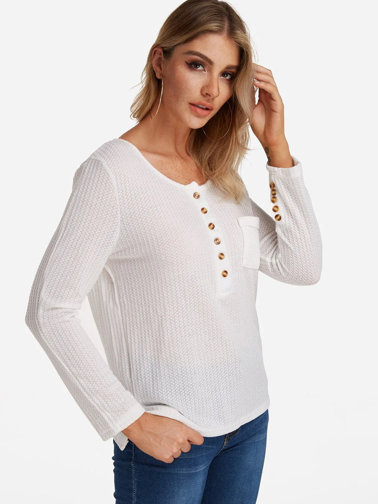 Custom Crew Neck Plain Side Pockets Long Sleeve T-Shirts