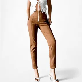 Fashion Nova Brown High Waisted Suede Skinny Pants Trousers Size M