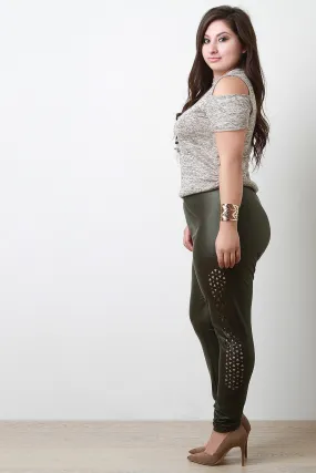 Geometric Cutouts Vegan Leather Leggings