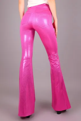 High Waist Jeans Back Flare Leggings, Hot Pink