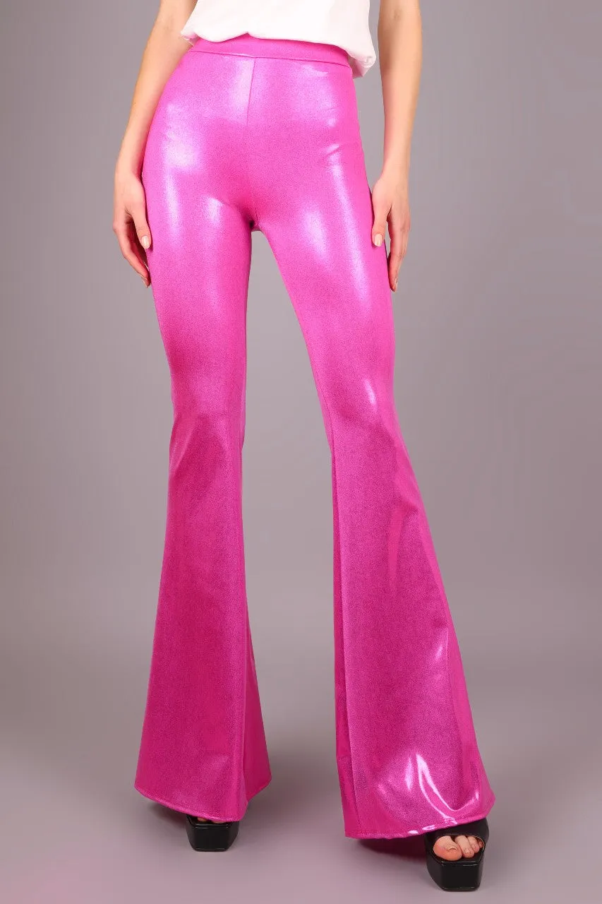 High Waist Jeans Back Flare Leggings, Hot Pink