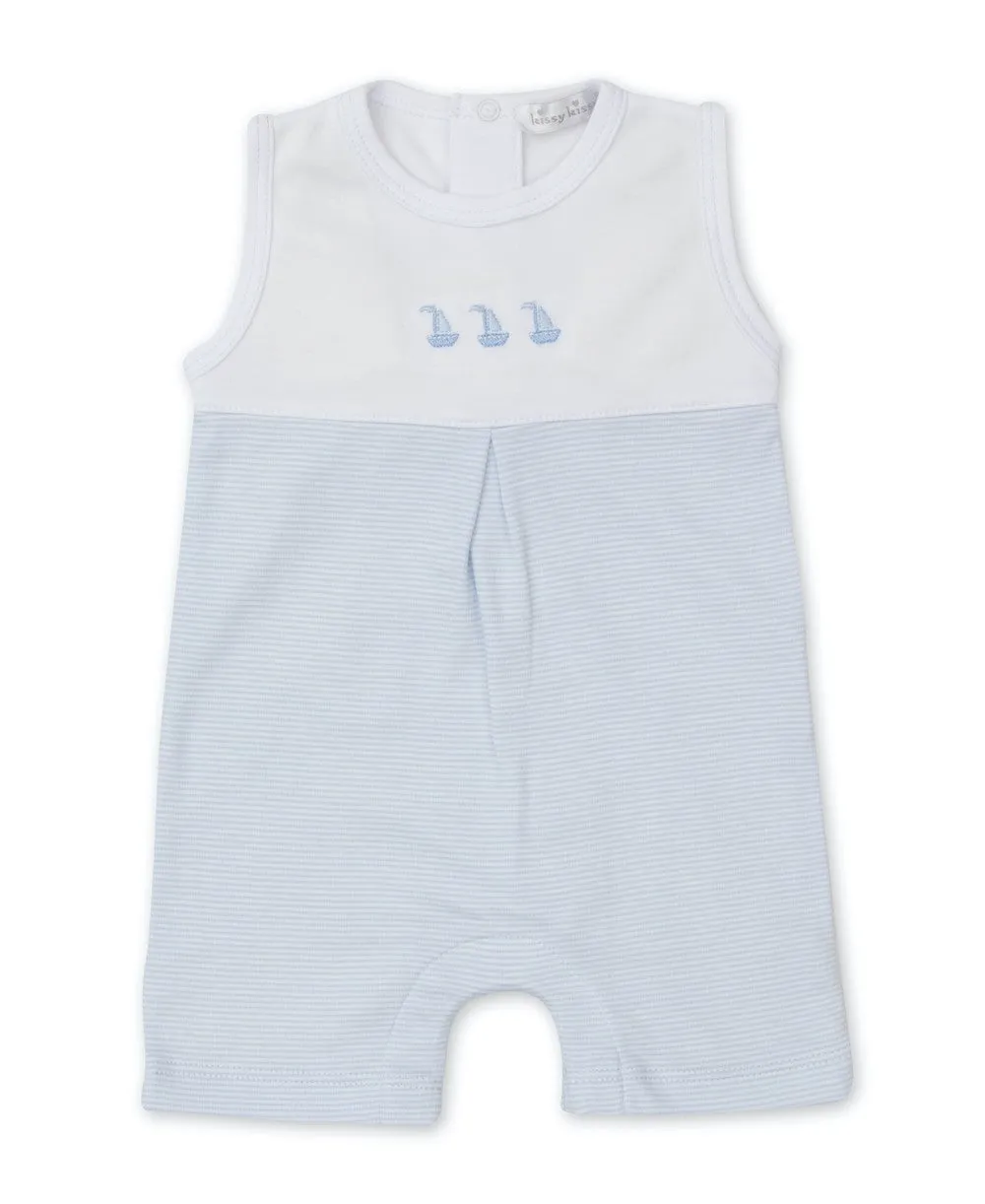 Kissy Kissy Baby Boys Light Blue Striped Sleeveless Playsuit - Classic Treasures Sailboat