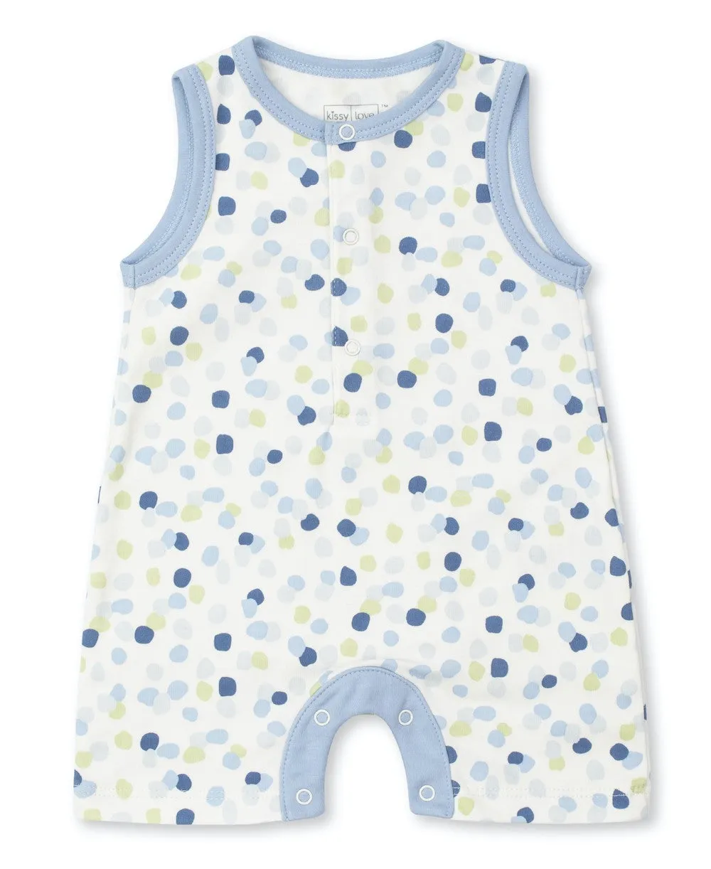 Kissy Kissy Love Baby Boys Sleeveless Playsuit Romper - Blue Dabbled Dots