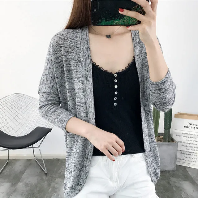 knitted cardigan, summer jacket, air conditioning jacket, short zipper, sunscreen, seven-sleeve shawl and long sleeve