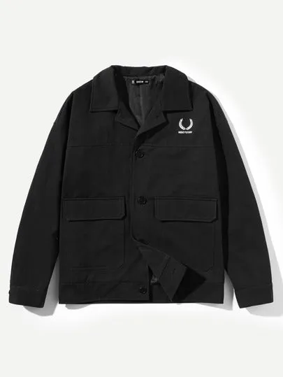 Men Button Up Collar Jacket