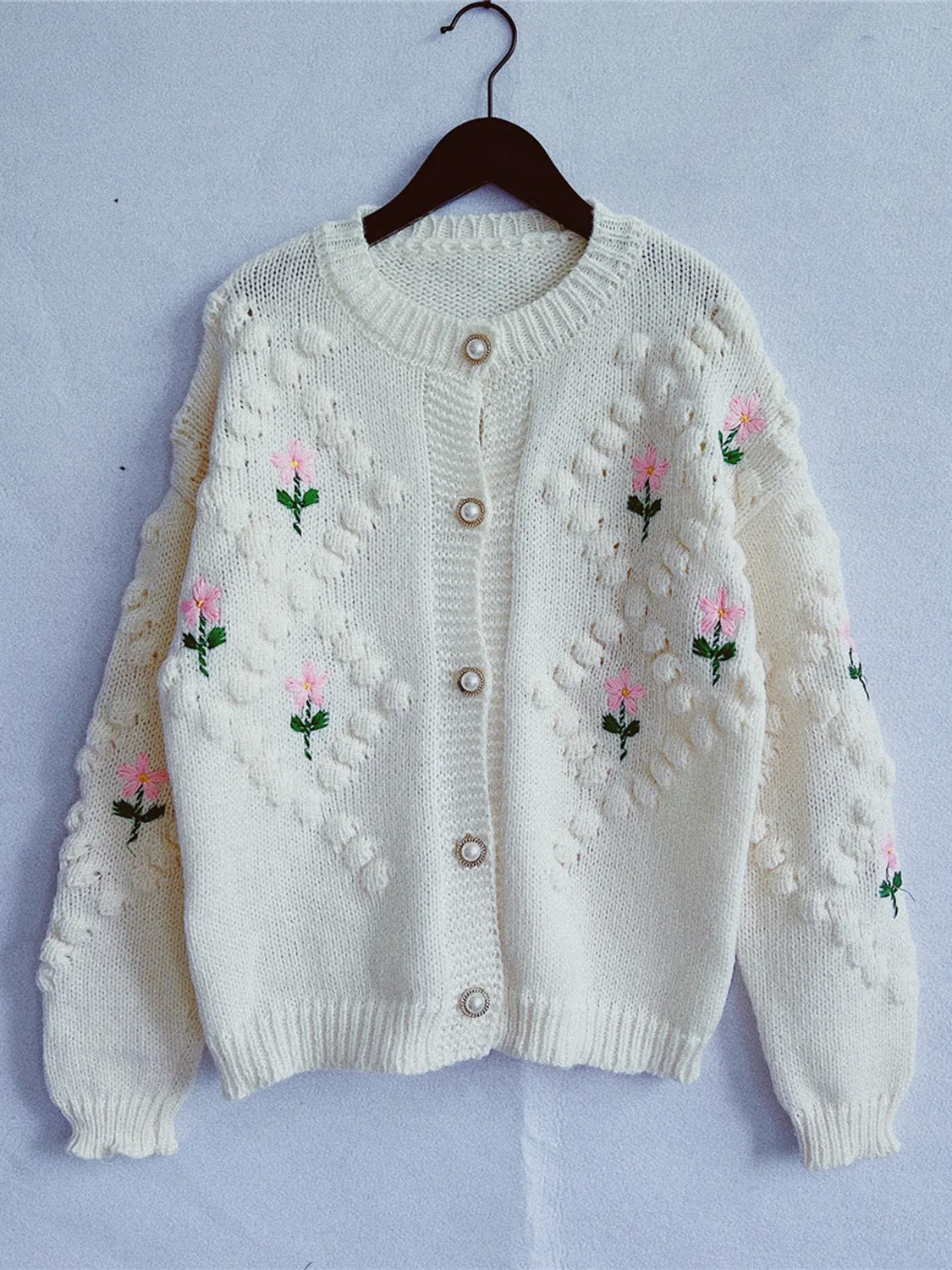 NicholesGifts Women Floral Button Up Round Neck Long Sleeve Cardigan