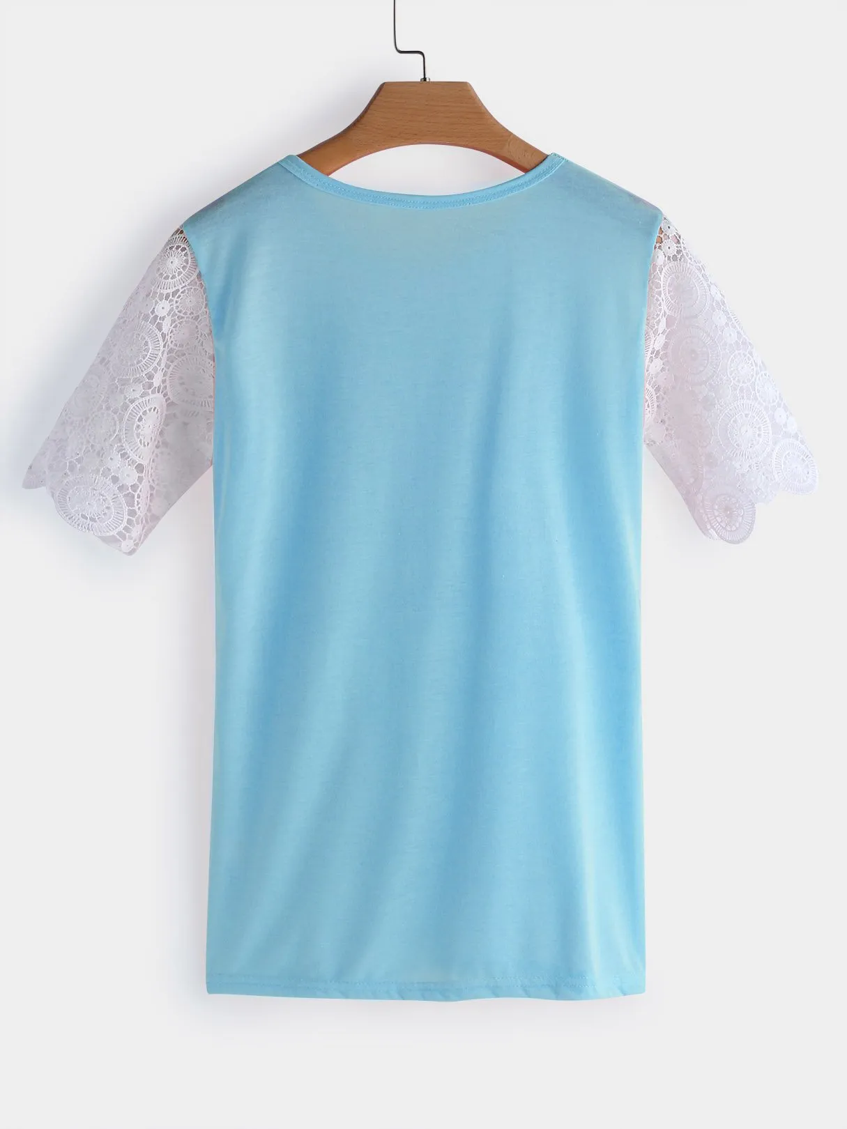 OEM ODM Crew Neck Plain Lace Short Sleeve Blue T-Shirts