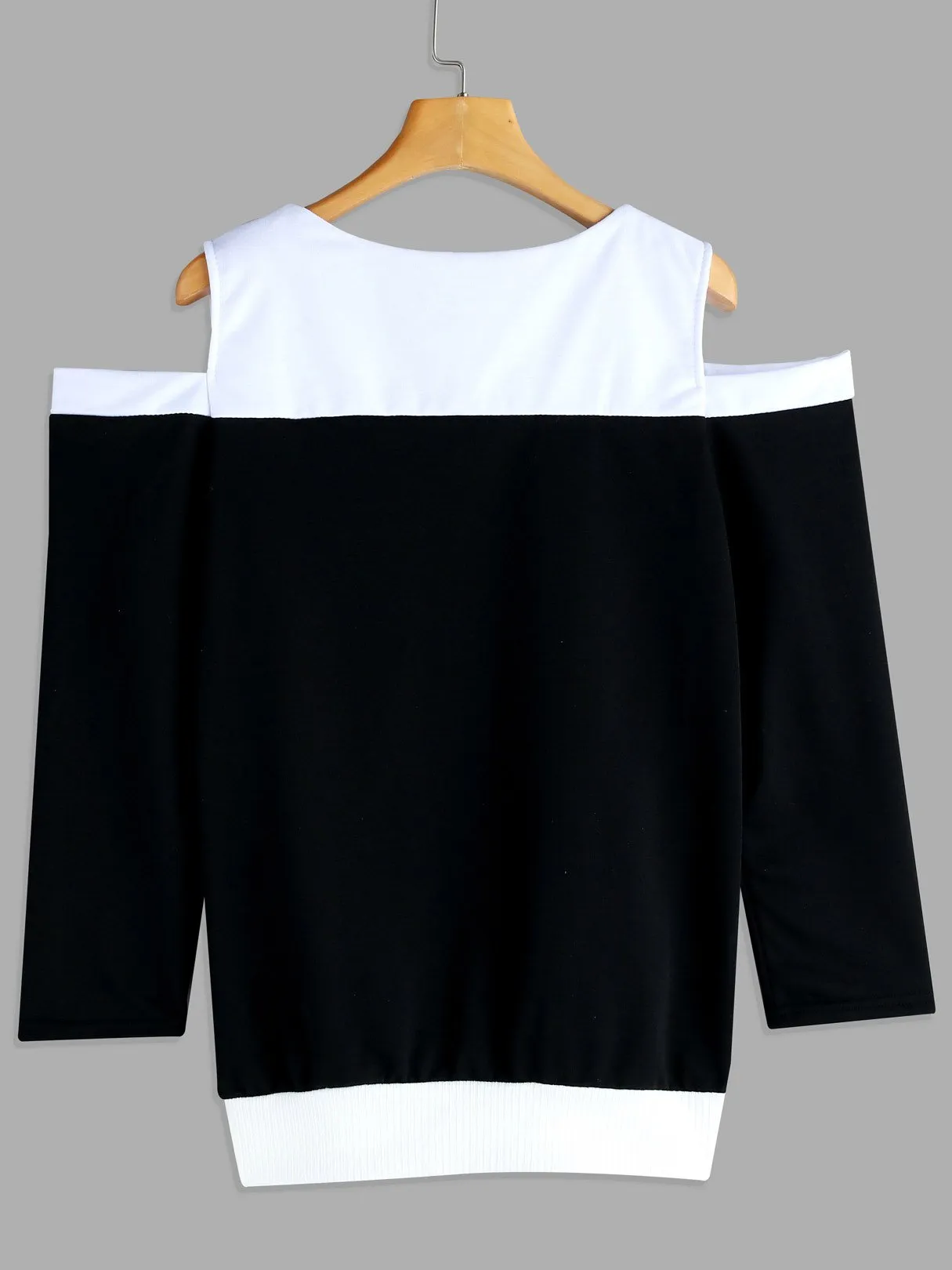 OEM ODM Round Neck Cold Shoulder Plain Cut Out Long Sleeve Black T-Shirt