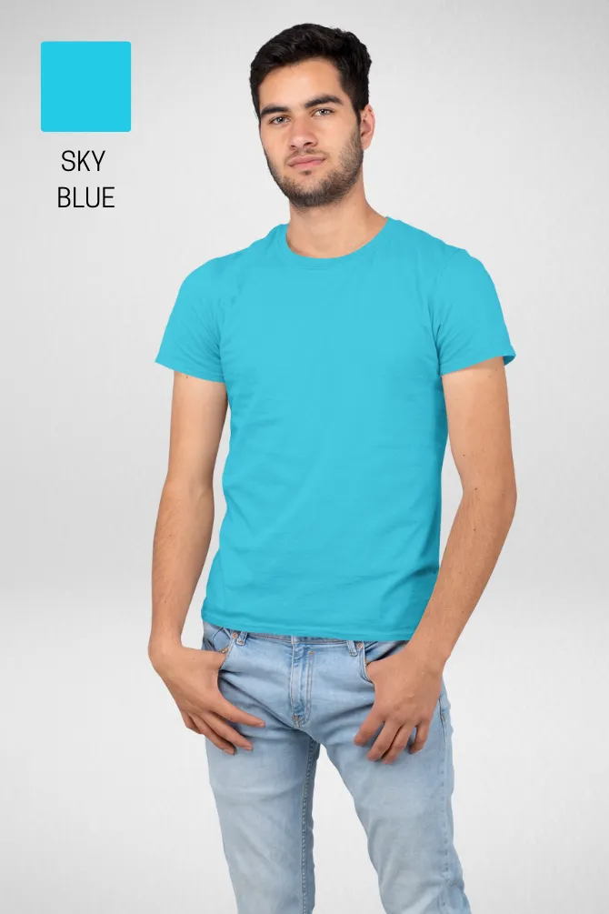 Pack Of 3 Plain T-shirts Navy Blue SkyBlue and Petrol Blue for Men