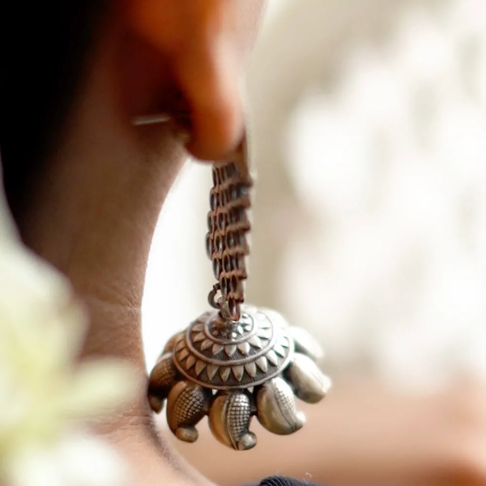 Paisley Tribal Silver Jhumka Earring