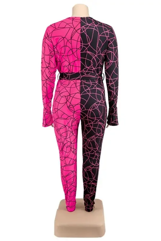 Plus Size In Love With Swirls Belted Jumpsuit (XL-5XL)