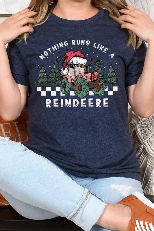 Reindeer Tractor Christmas Holiday Unisex Short Sleeve Graphic Tee T-Shirt