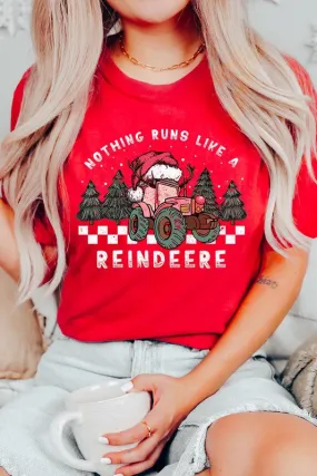 Reindeer Tractor Christmas Holiday Unisex Short Sleeve Graphic Tee T-Shirt