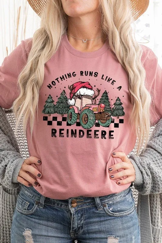 Reindeer Tractor Christmas Holiday Unisex Short Sleeve Graphic Tee T-Shirt