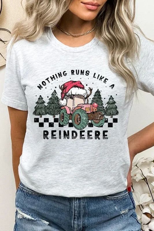 Reindeer Tractor Christmas Holiday Unisex Short Sleeve Graphic Tee T-Shirt