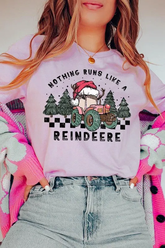 Reindeer Tractor Christmas Holiday Unisex Short Sleeve Graphic Tee T-Shirt
