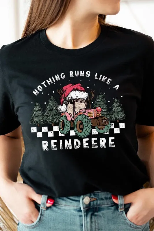 Reindeer Tractor Christmas Holiday Unisex Short Sleeve Graphic Tee T-Shirt
