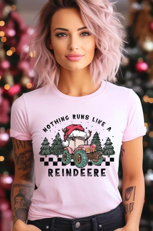 Reindeer Tractor Christmas Holiday Unisex Short Sleeve Graphic Tee T-Shirt