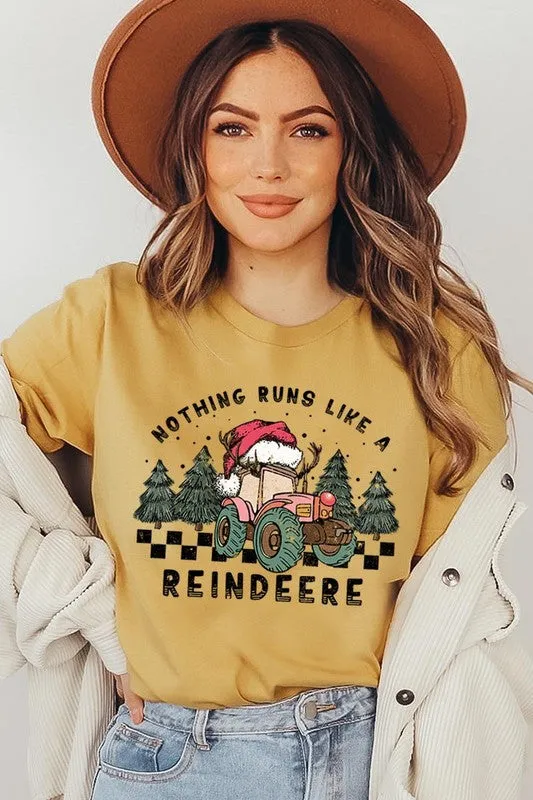 Reindeer Tractor Christmas Holiday Unisex Short Sleeve Graphic Tee T-Shirt