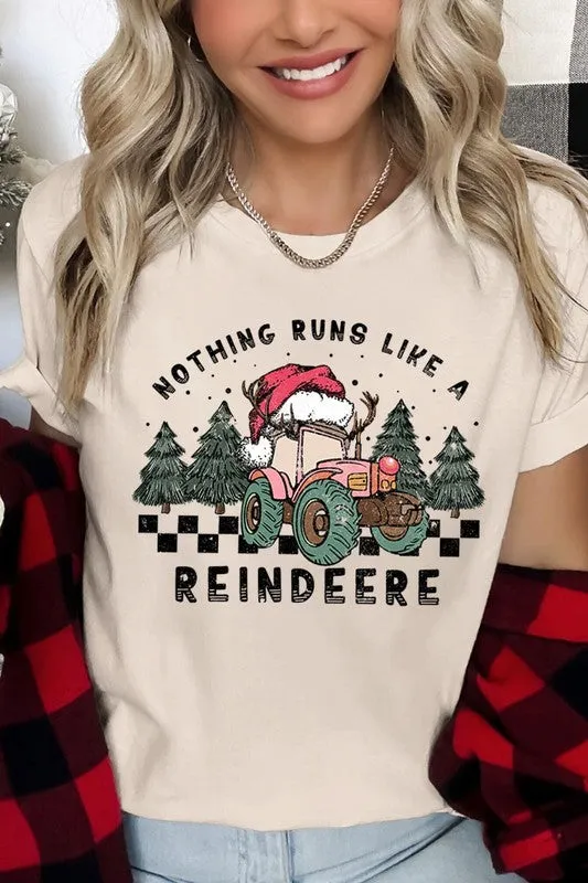 Reindeer Tractor Christmas Holiday Unisex Short Sleeve Graphic Tee T-Shirt