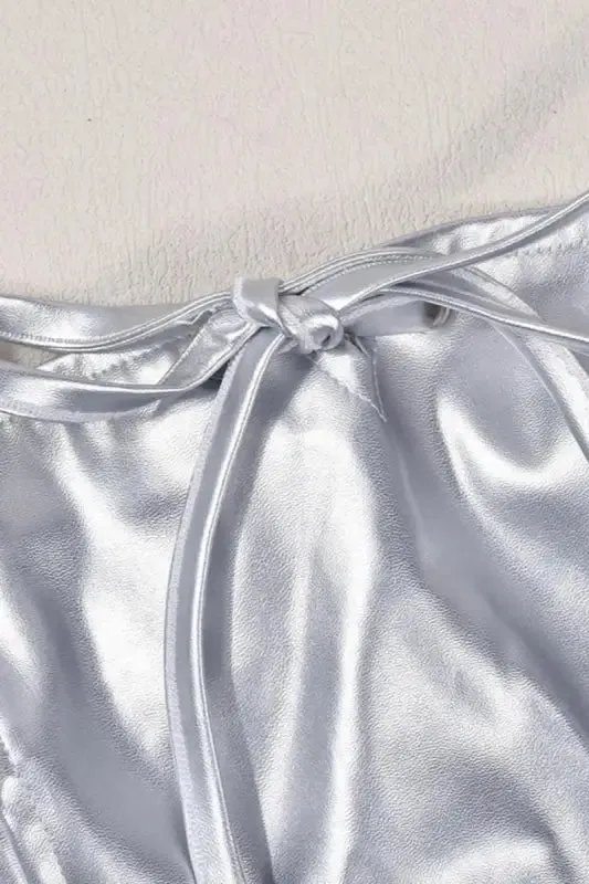 Silver Lining Tube Top PU Leather Mini Skirt Set