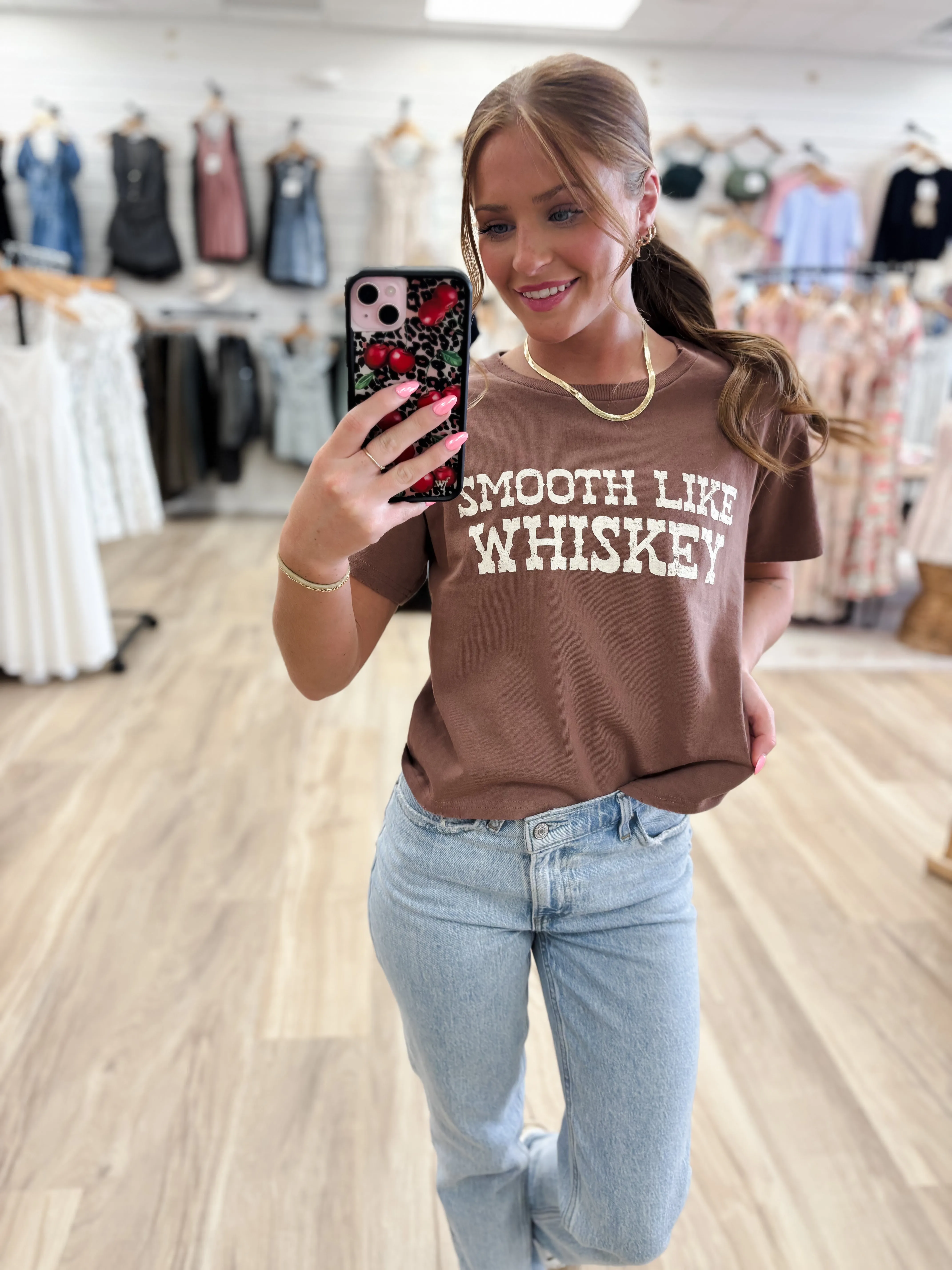 Smooth Like Whiskey Brown Cropped Tee