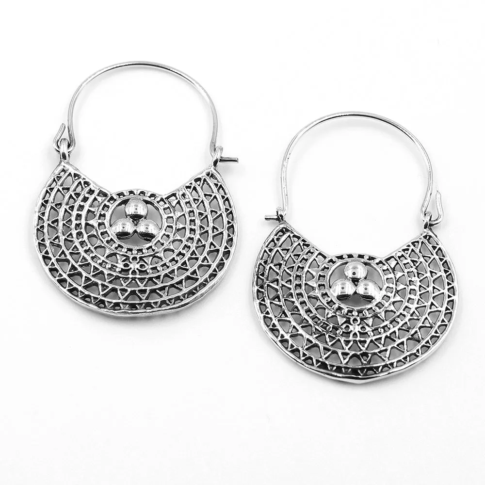 Tribal Silver Hoop Earring