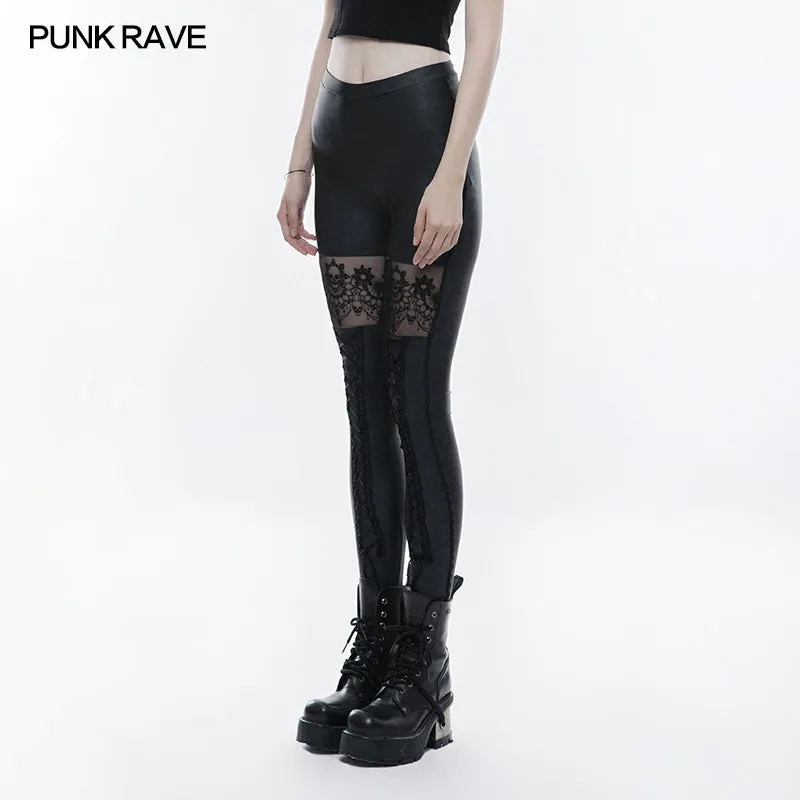 WK-293 Elastic Gothic Pants Skull Embroidered Leather Leggings